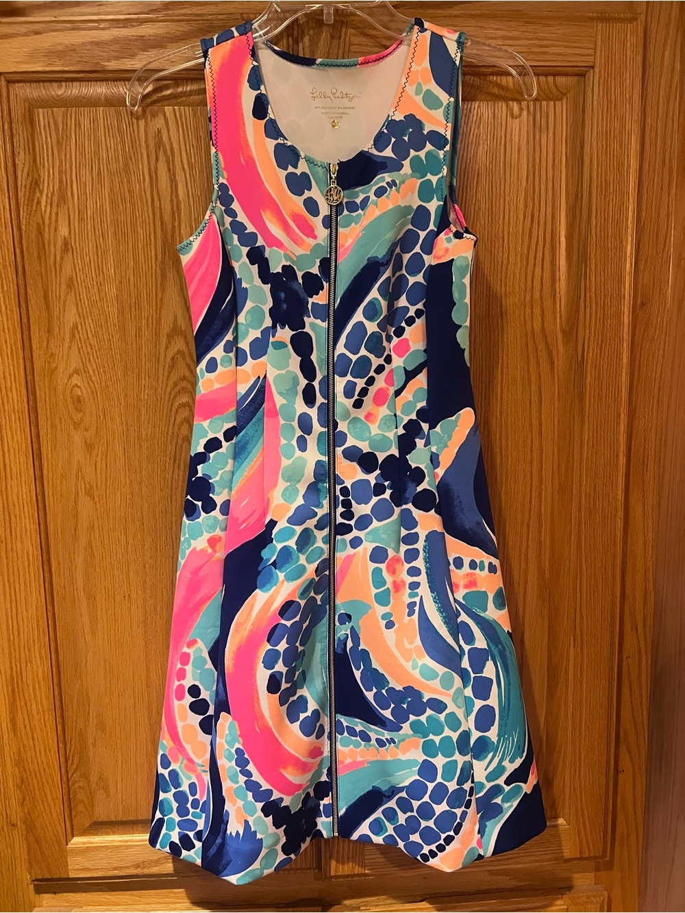Lilly Pulitzer Sally Scuba Knit Zip Front Fit & Flare Dress Ocean Jewels Size XS